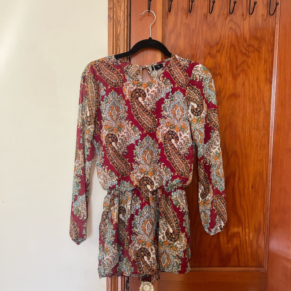 Paisley Print Long Sleeve Romper